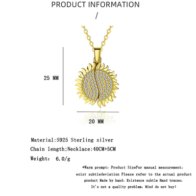 S925 Sterling Silver Sunflower Pendant Necklace for European Style and Customized Name