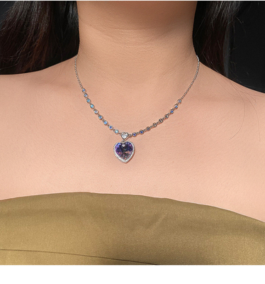 Heart-Shaped Crystal Necklace for Women Simple Style S925 Sterling Silver Grade Jewelry