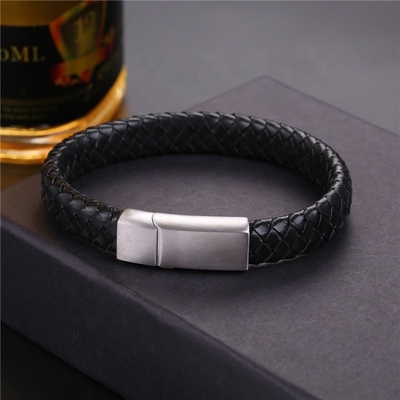 Stainless Steel God Bless Memorial Urn Bracelet Genuine Leather Cremation Ashes Keepsake