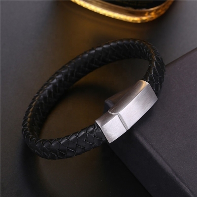 Stainless Steel God Bless Memorial Urn Bracelet Genuine Leather Cremation Ashes Keepsake