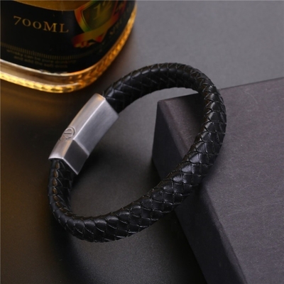 Stainless Steel God Bless Memorial Urn Bracelet Genuine Leather Cremation Ashes Keepsake