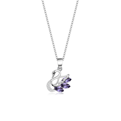 Unique S925 Sterling Silver Necklace with Austrian Horse Eye Crystal Swan Pendant 2.45g