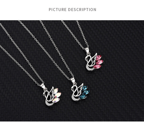 Unique S925 Sterling Silver Necklace with Austrian Horse Eye Crystal Swan Pendant 2.45g