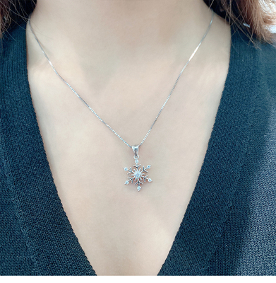 Wedding/Gift S925 Sterling Silver Snowflake Stud Earrings Necklace Set for Retro Look