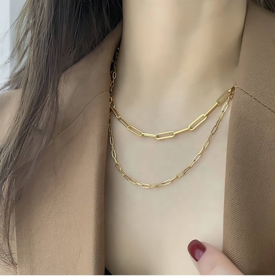 18K Gold Coated Stainless Steel BAMBOO Chain Necklace for European Korea Japan Women