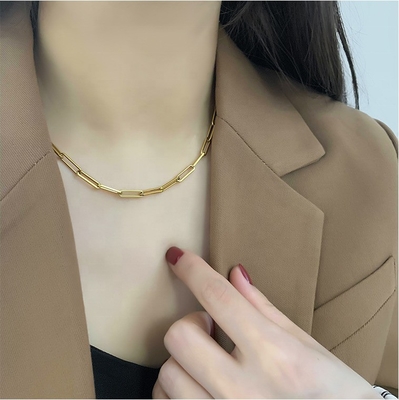 18K Gold Coated Stainless Steel BAMBOO Chain Necklace for European Korea Japan Women