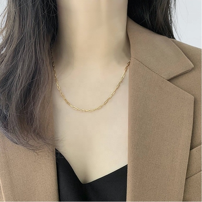 18K Gold Coated Stainless Steel BAMBOO Chain Necklace for European Korea Japan Women