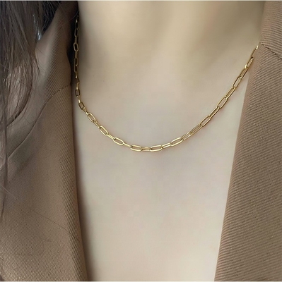 18K Gold Coated Stainless Steel BAMBOO Chain Necklace for European Korea Japan Women