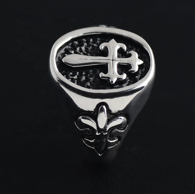 Stainless Steel Agate Cross Ring for Men in Europe or America Classic Style Jewelry