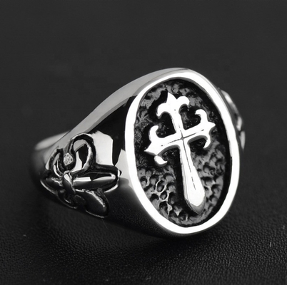 Stainless Steel Agate Cross Ring for Men in Europe or America Classic Style Jewelry