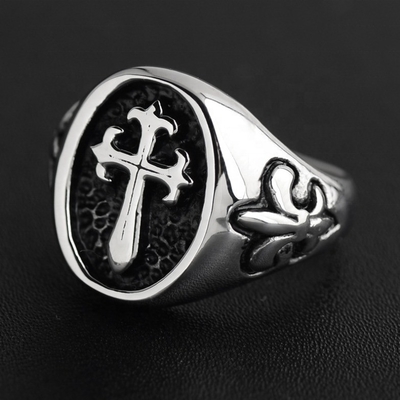 Stainless Steel Agate Cross Ring for Men in Europe or America Classic Style Jewelry