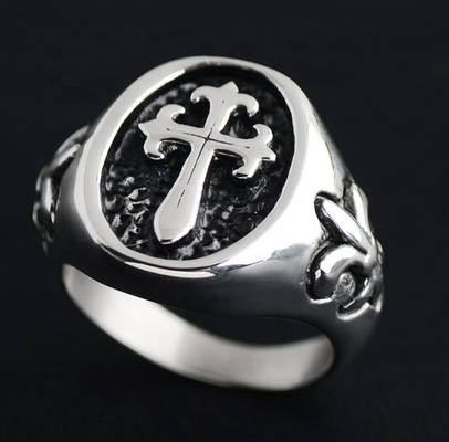 Stainless Steel Agate Cross Ring for Men in Europe or America Classic Style Jewelry