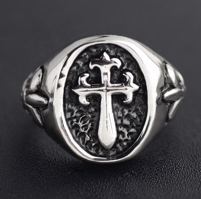 Stainless Steel Agate Cross Ring for Men in Europe or America Classic Style Jewelry