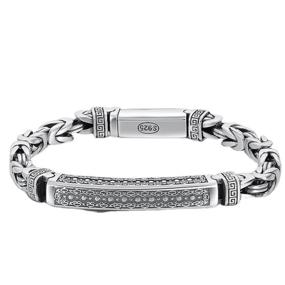 Transit Peace Print Bracelet S925 Sterling Silver Vintage Keel Woven Chain for Men