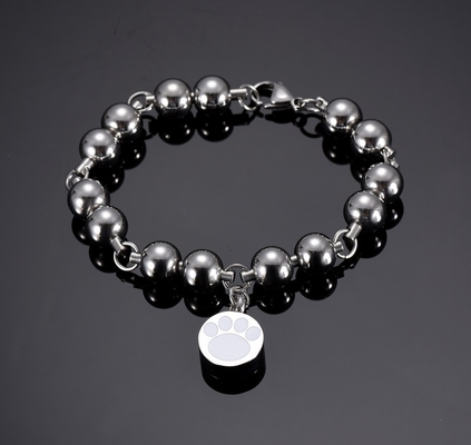 Stainless Steel Bead Chain Bracelet with Paw Print Charm Cremation Jewelry Bangles