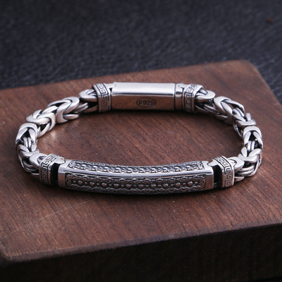 Transit Peace Print Bracelet S925 Sterling Silver Vintage Keel Woven Chain for Men