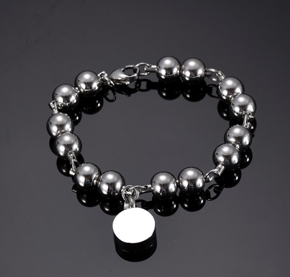 Stainless Steel Bead Chain Bracelet with Paw Print Charm Cremation Jewelry Bangles