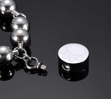 Stainless Steel Bead Chain Bracelet with Paw Print Charm Cremation Jewelry Bangles