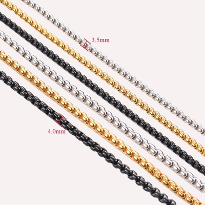 CLASSIC Style 3.5mm/4mm Stainless Steel Square Pearl Chain Necklace for Unisex Pendant