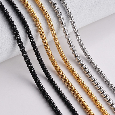 CLASSIC Style 3.5mm/4mm Stainless Steel Square Pearl Chain Necklace for Unisex Pendant