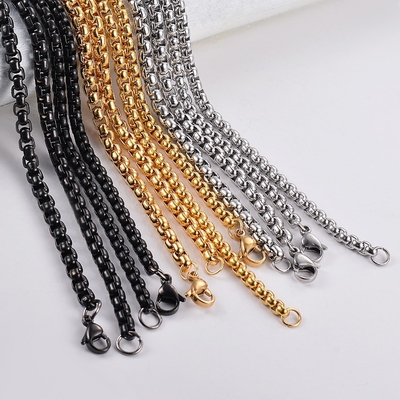 CLASSIC Style 3.5mm/4mm Stainless Steel Square Pearl Chain Necklace for Unisex Pendant