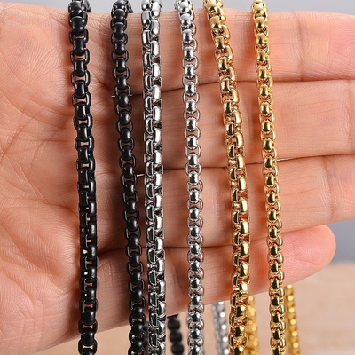 CLASSIC Style 3.5mm/4mm Stainless Steel Square Pearl Chain Necklace for Unisex Pendant