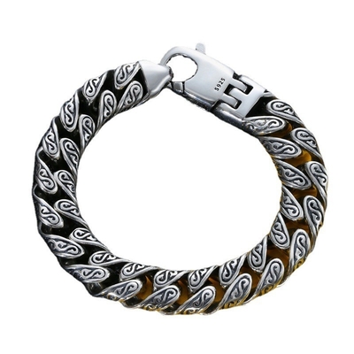 Colorful Tang Grass Bracelet in 925 Silver for Men Hip Hop Street Fashion Ethnic Style