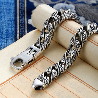 Colorful Tang Grass Bracelet in 925 Silver for Men Hip Hop Street Fashion Ethnic Style