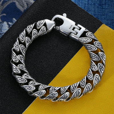 Colorful Tang Grass Bracelet in 925 Silver for Men Hip Hop Street Fashion Ethnic Style