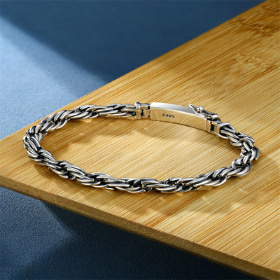 Contracted Twine 925 Silver Double Safety Buckle Pin Bracelet Perfect for Men and Women