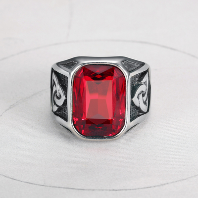 Stainless steel Red Ruby Cross Ring for Men in Europe or America Edgy Hip-hop Fashion