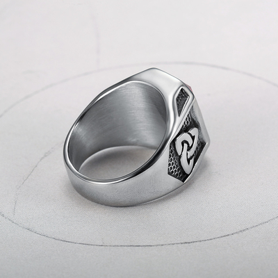 Stainless steel Red Ruby Cross Ring for Men in Europe or America Edgy Hip-hop Fashion