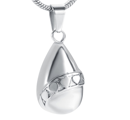 Stainless Steel Heart Water Drop Ashes Keepsake Cremation Pendant Necklace
