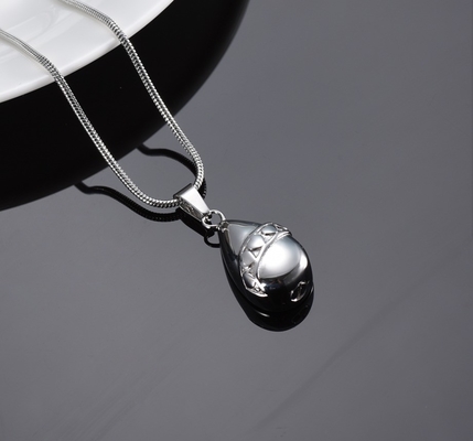 Stainless Steel Heart Water Drop Ashes Keepsake Cremation Pendant Necklace
