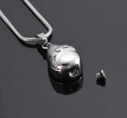 Stainless Steel Heart Water Drop Ashes Keepsake Cremation Pendant Necklace