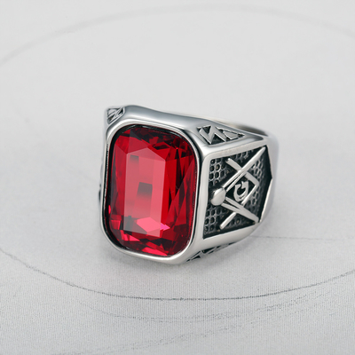 Europe or America AG Red Diamond Ring Silver Plated and Made of 316L Stainless Steel