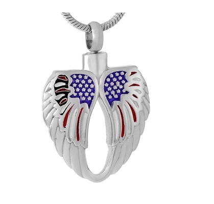 USA National Flag Angel Wing Cremation Urn Pendant Jewelry Stainless Steel Material