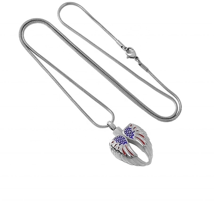 USA National Flag Angel Wing Cremation Urn Pendant Jewelry Stainless Steel Material