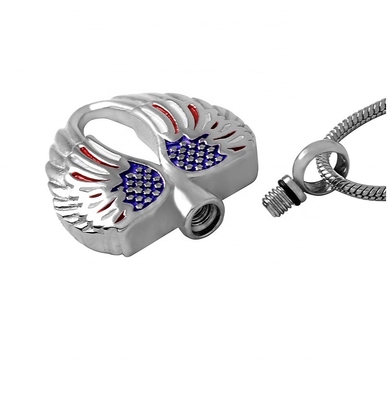 USA National Flag Angel Wing Cremation Urn Pendant Jewelry Stainless Steel Material