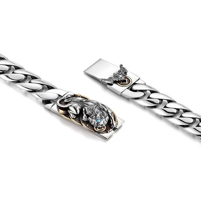 925 Sterling Silver Men's Fashionable High Sense Niche All Solid Turquoise Pixiu Bracelet
