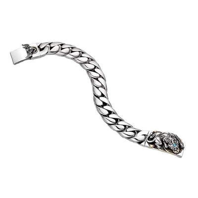 925 Sterling Silver Men's Fashionable High Sense Niche All Solid Turquoise Pixiu Bracelet
