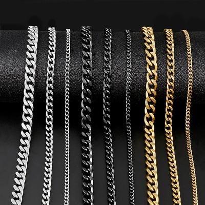 Unisex Cuban Link Chain Necklace in Gold and Black Color Stainless Steel Jewelry