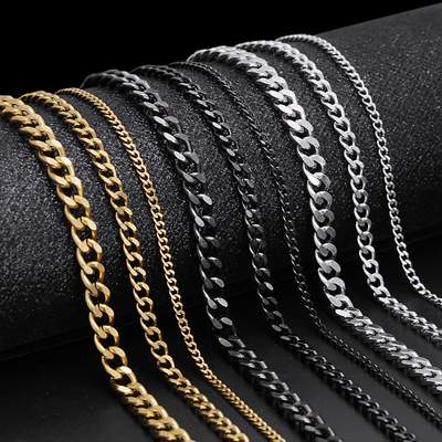 Unisex Cuban Link Chain Necklace in Gold and Black Color Stainless Steel Jewelry