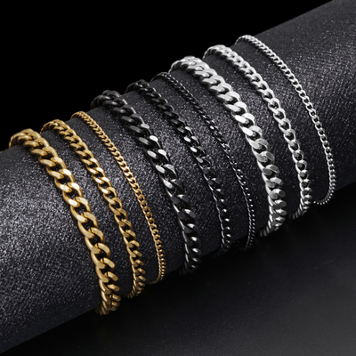 Unisex Cuban Link Chain Necklace in Gold and Black Color Stainless Steel Jewelry