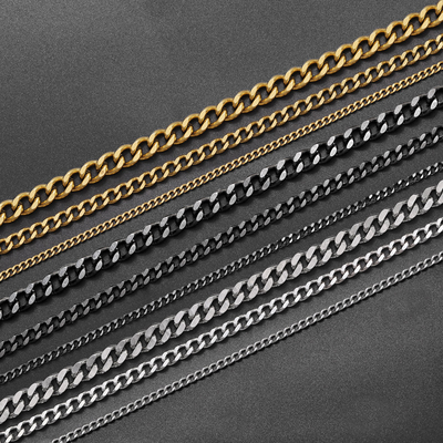 Unisex Cuban Link Chain Necklace in Gold and Black Color Stainless Steel Jewelry