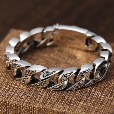 Ethnic Style S925 Sterling Silver Ring Buckle Bracelet for Men's Domineer Personality