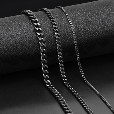 Unisex Cuban Link Chain Necklace in Gold and Black Color Stainless Steel Jewelry