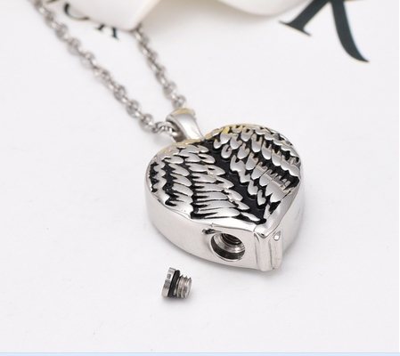 Stainless Steel Heart Wing Feather Cremation Pendant Necklace Unique Designs for Women