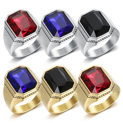 European and American Fashion Smooth Square Gemstone Ring for Men's Creative Jewelry