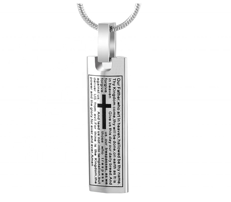 Classic Style Stainless Steel Cross Bible Cremation Pendant Necklace for Human Ashes